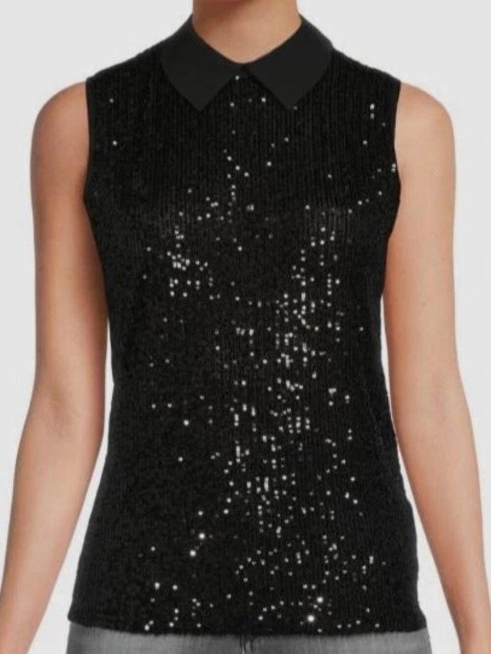 Tommy Hilfiger NWT Size Small Black Sequin collared Blouse